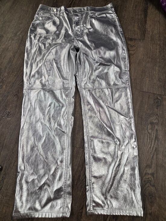GAP Pants - Gap High Rise Vegan Leather Cheeky Straight Pants, Metallic Silver 32/14 NEW